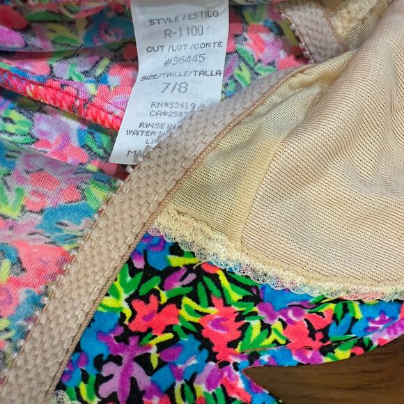 Vintage 80s 90s Sassafras Women's Bathing Suit 7/8 Small Floral One piece Beach - Picture 6 of 7